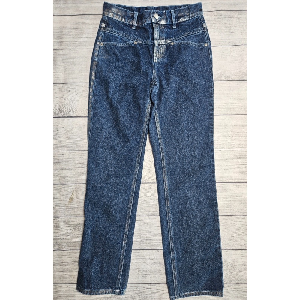 BDG Jeans Womens 26 Blue Denim Metallic Straight Leg Cowboy Style Mid Rise